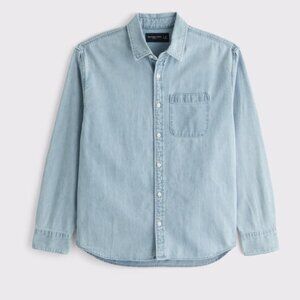 Abercrombie & Fitch Men's Denim Button-Up Shirt, Light Wash, Large, EUC